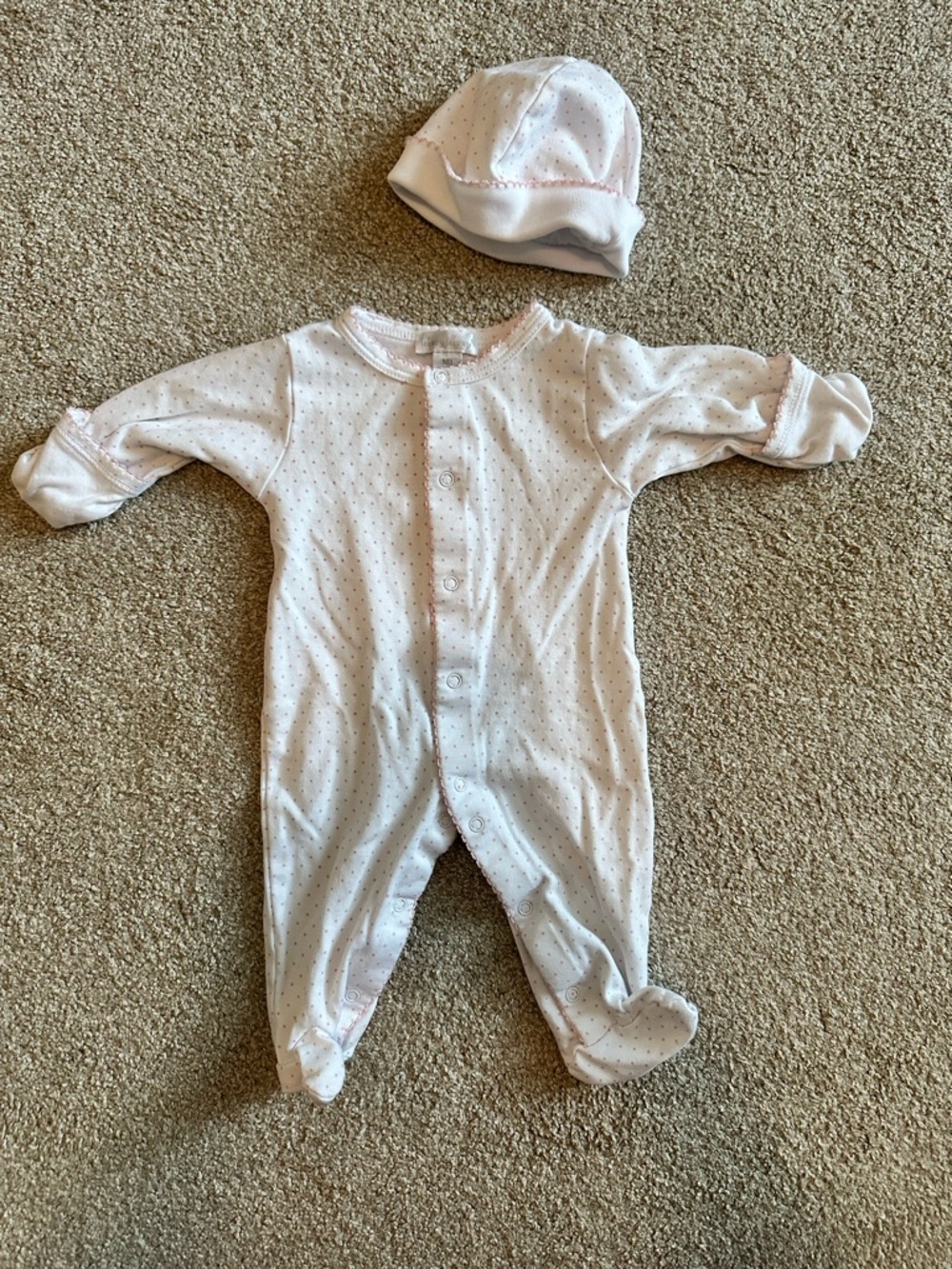 Kissy Kissy - Newborn Soft Pink Polka-Dot Baby One-Piece with Hat